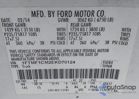 2014 Ford F-150 Xl from USA, damaged, VIN 1FTMF1CM2EKD70124